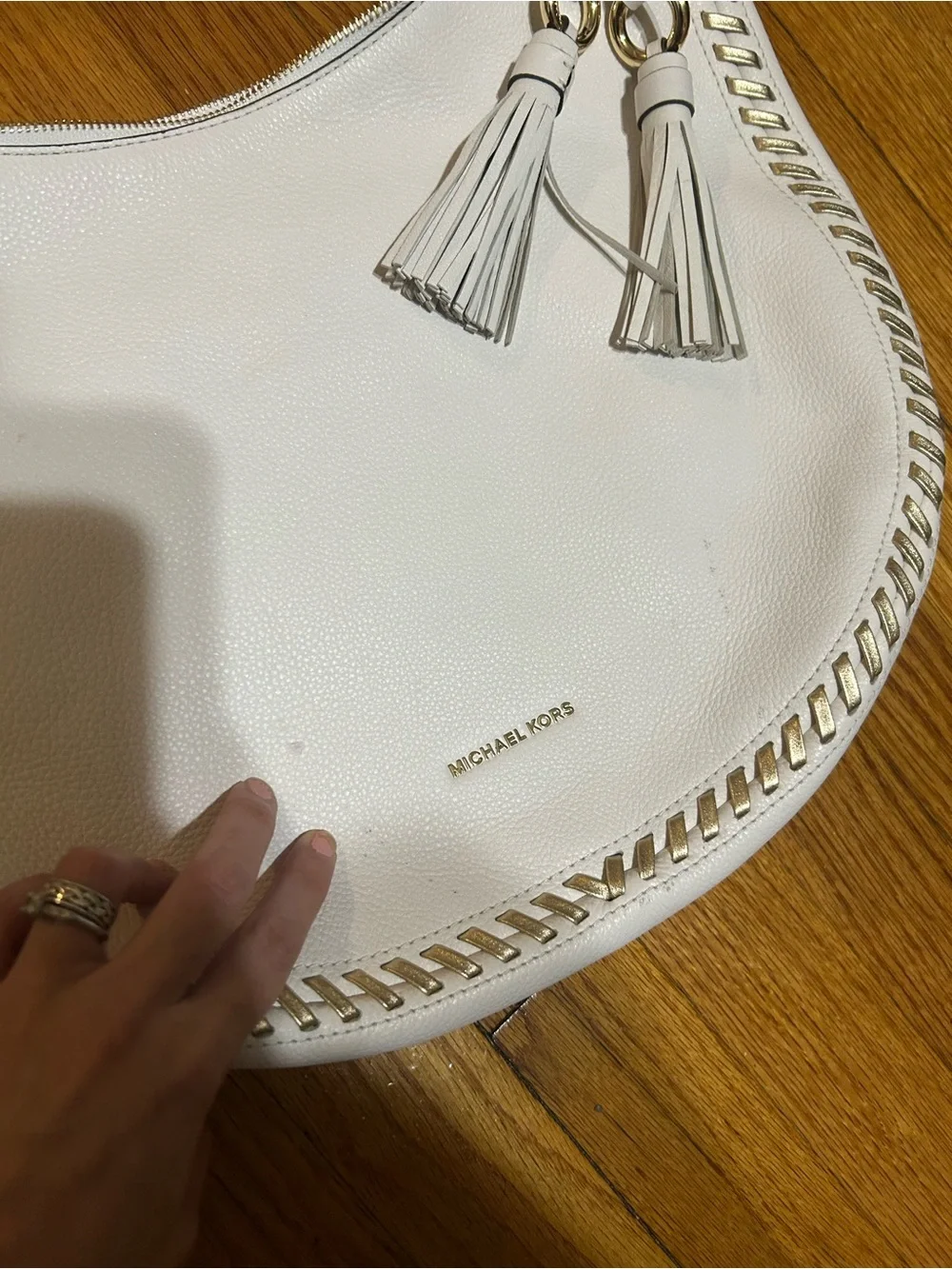 Michael Kors Lauryn Large Shoulder Bag Leather Optic White And Wallet